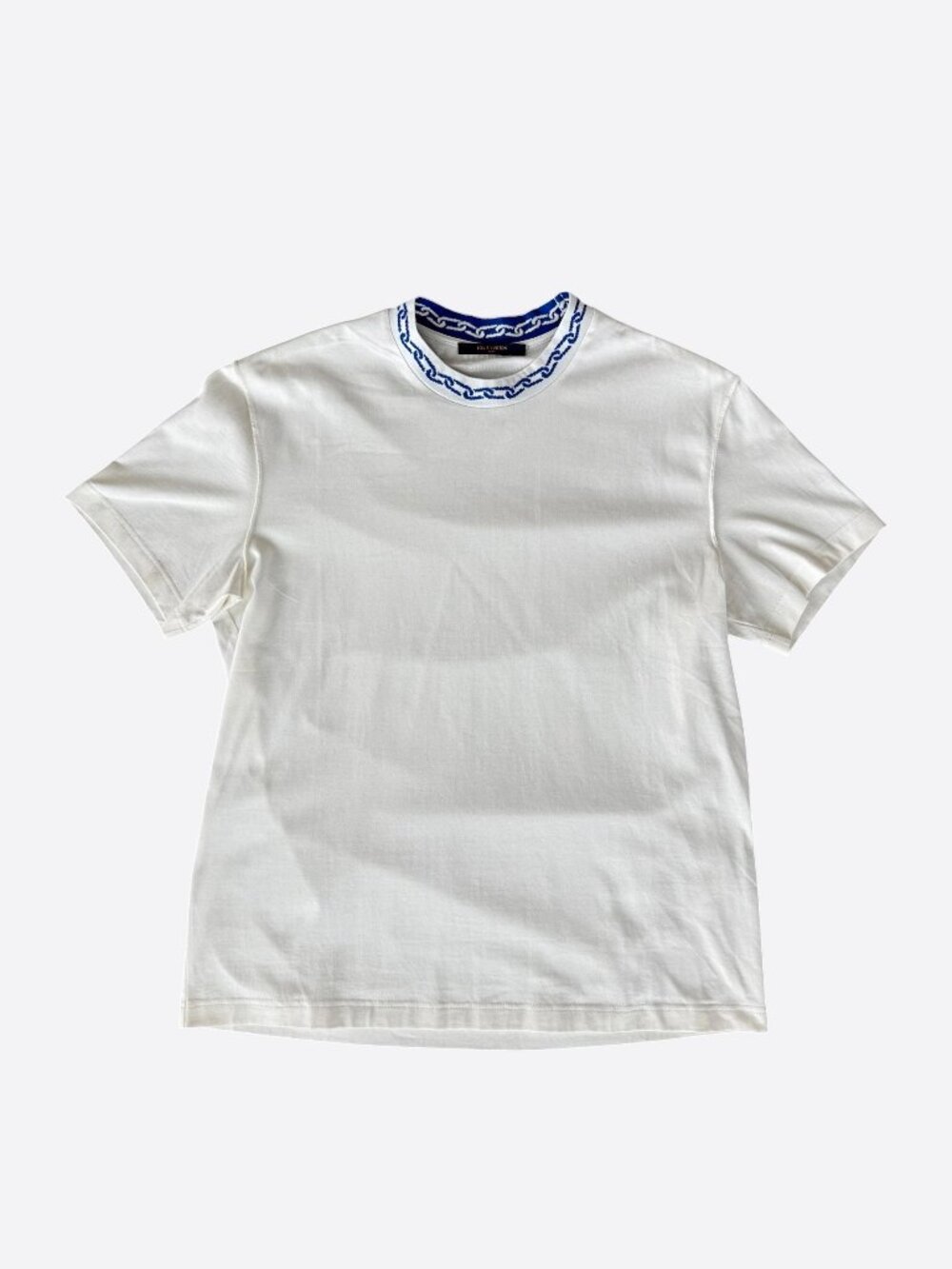 Louis Vuitton White & Blue Chain Logo Intarsia T-Shirt